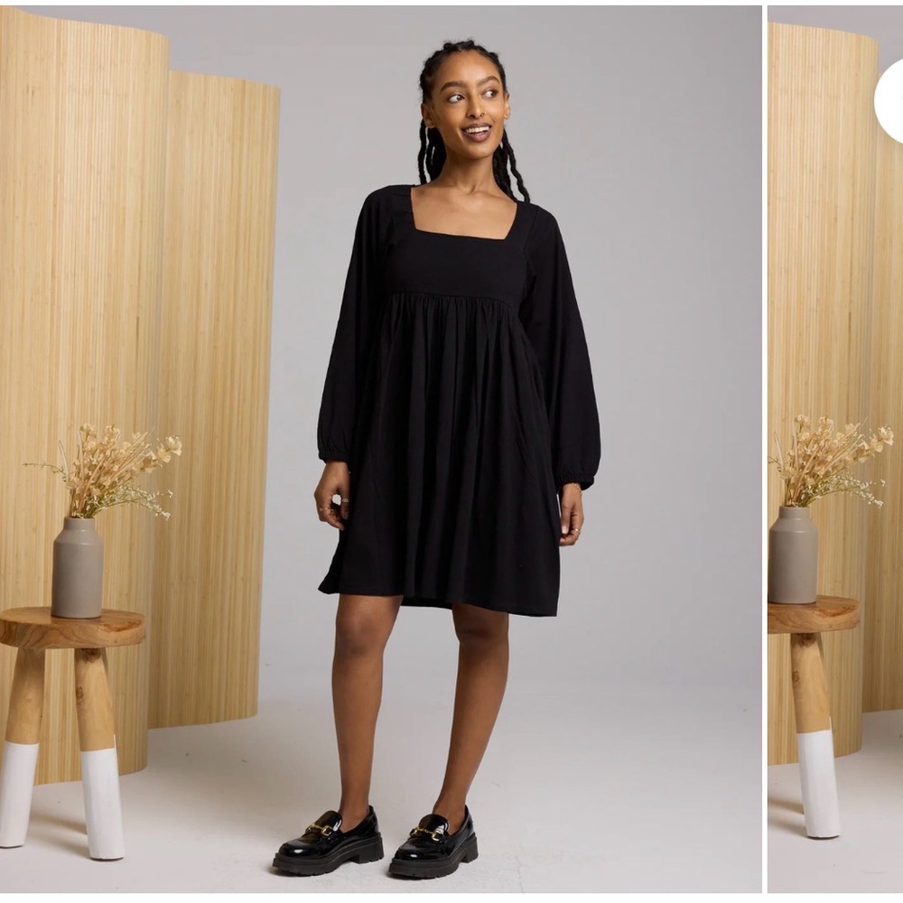 Known Supply Black Babydoll Square-Neck Dress